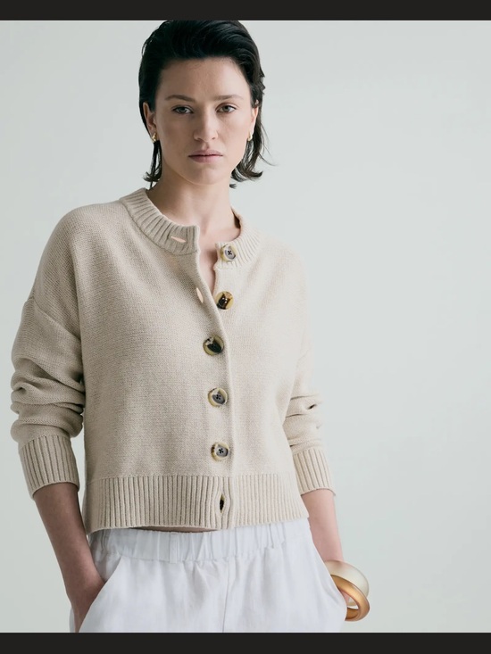Quince Sweaters - Quince 100% Organic Cropped Cotton Cardigan in speckled beige